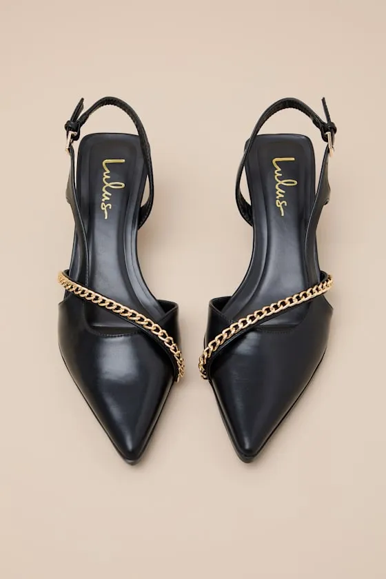 Ketra Black Chain Kitten Heel Slingback Pumps sold by Lulus product image thumbnail 4