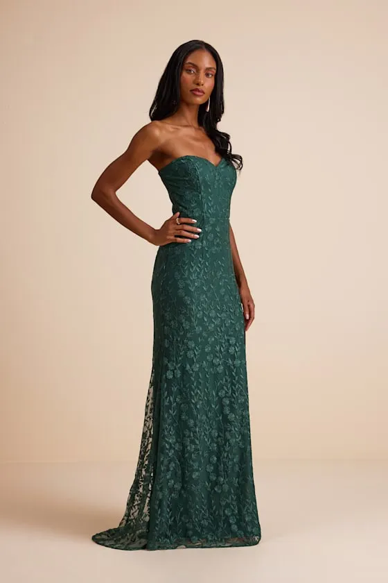 Romantic Beauty Green Floral Embroidered Strapless Maxi Dress sold by Lulus product image thumbnail 4