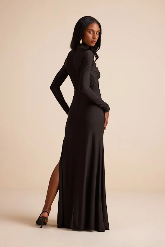 Dempsey Black Slinky Knit Cutout Mock Neck Maxi Dress sold by Lulus product image thumbnail 3