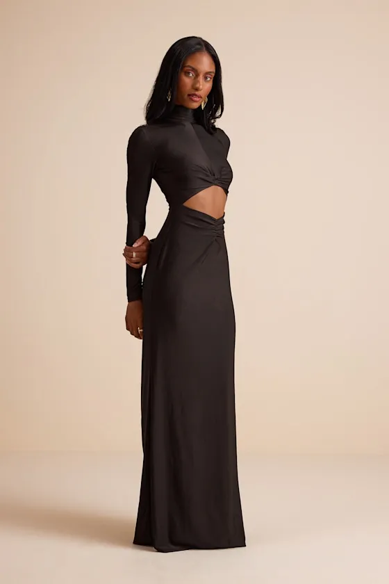 Dempsey Black Slinky Knit Cutout Mock Neck Maxi Dress sold by Lulus product image thumbnail 4