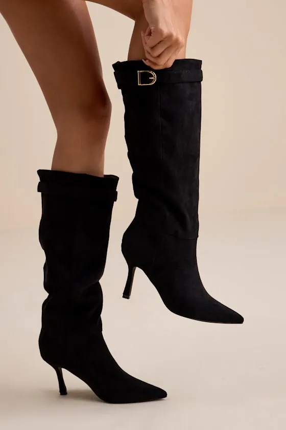 Ronette Black Suede Slouchy Buckle Knee-High Boots sold by Lulus product image thumbnail 2