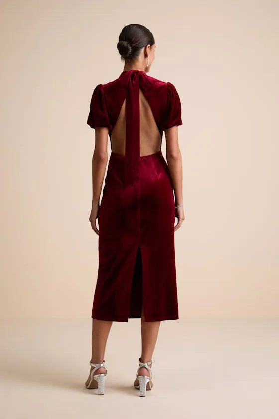 Fabulous Intuition Burgundy Velvet Backless Column Midi Dress sold by Lulus product image thumbnail 4