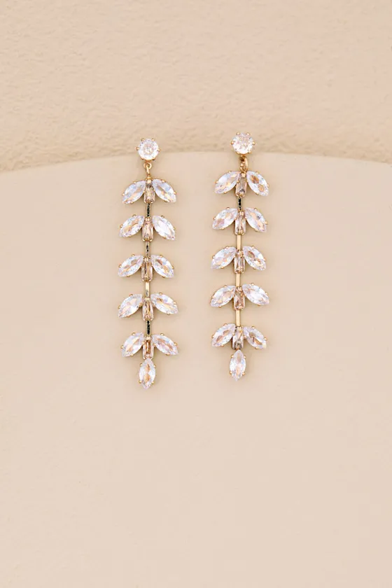 Weylin Gold Rhinestone Leaf Drop Earrings sold by Lulus product image thumbnail 2