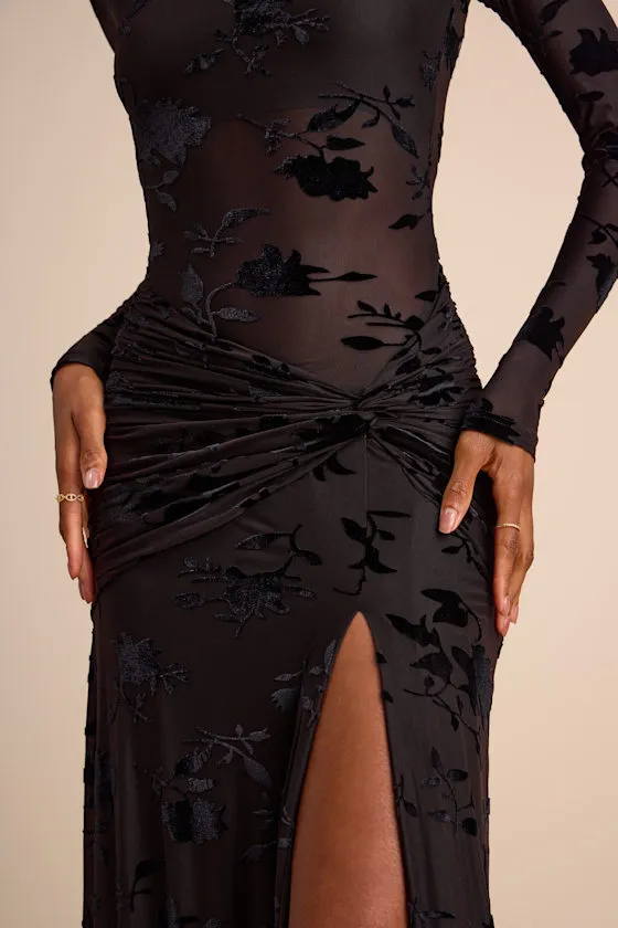 Charlize Black Sheer Mesh Velvet Burnout Maxi Dress sold by Lulus product image thumbnail 2