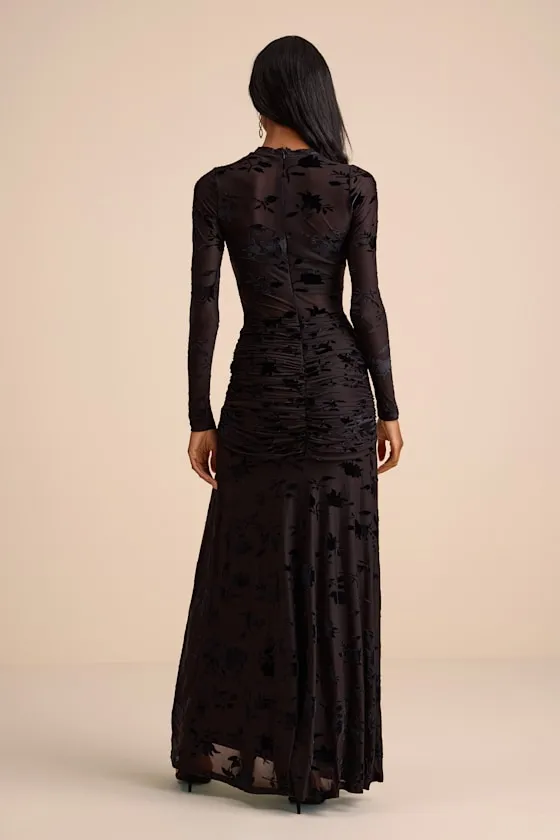 Charlize Black Sheer Mesh Velvet Burnout Maxi Dress sold by Lulus product image thumbnail 3