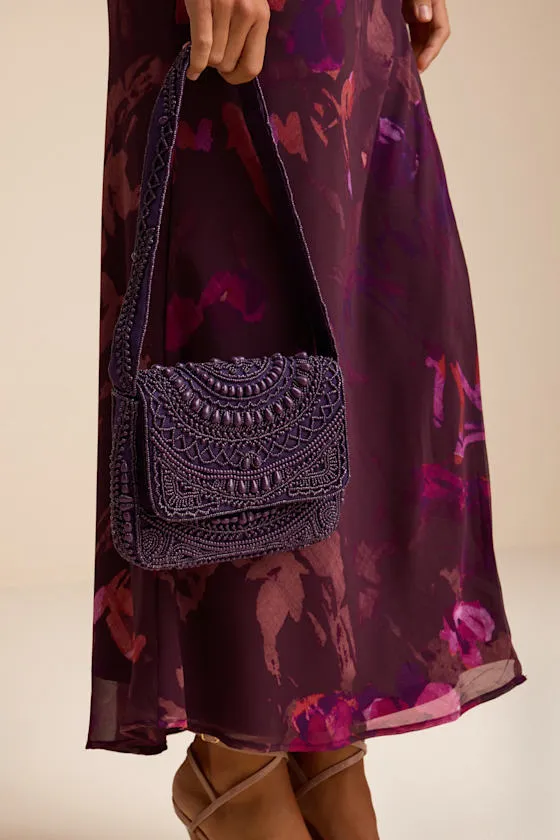Dinara Dark Purple Beaded Shoulder Bag sold by Lulus