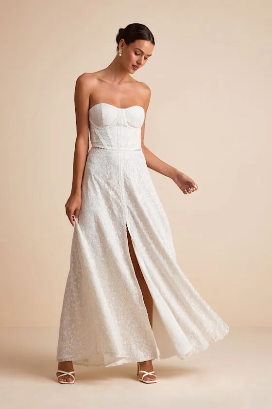 Eldoria White Lace Strapless Bustier Maxi Dress sold by Lulus product image thumbnail 2