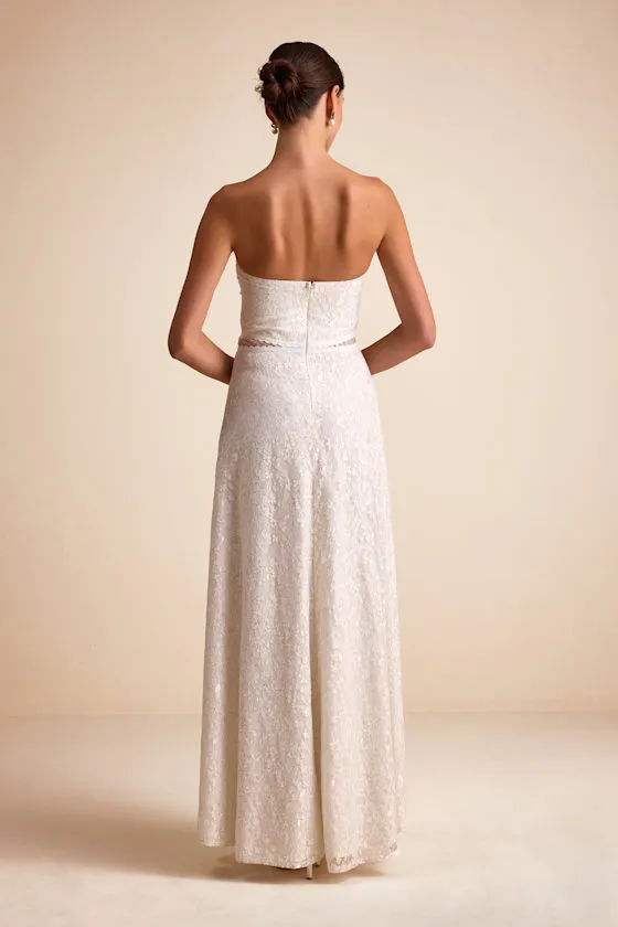 Eldoria White Lace Strapless Bustier Maxi Dress sold by Lulus product image thumbnail 4