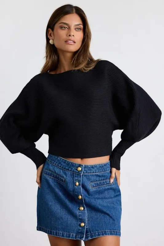 Classically Cozy Black Ribbed Dolman Cropped Sweater sold by Lulus