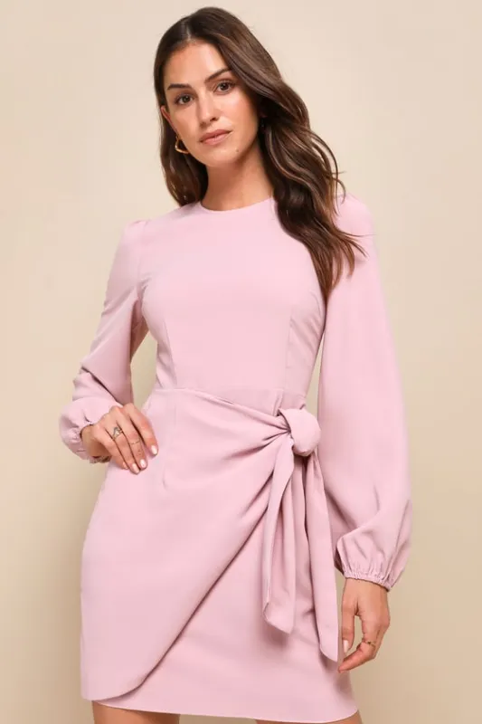Believe It or Knot Rose Pink Long Sleeve Tie-Front Skater Dress sold by Lulus