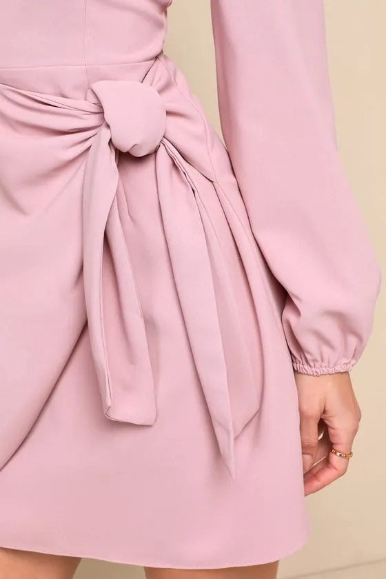 Believe It or Knot Rose Pink Long Sleeve Tie-Front Skater Dress sold by Lulus product image thumbnail 4