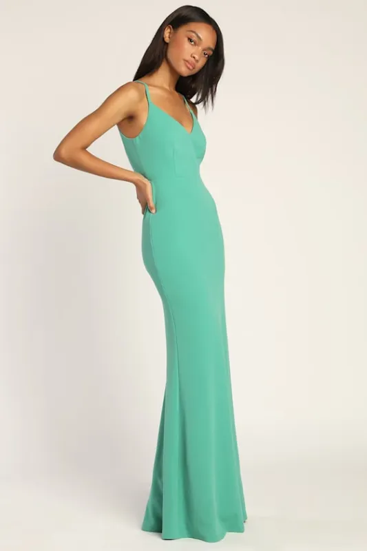 Moments Of Bliss Teal Green Backless Mermaid Maxi Dress sold by Lulus