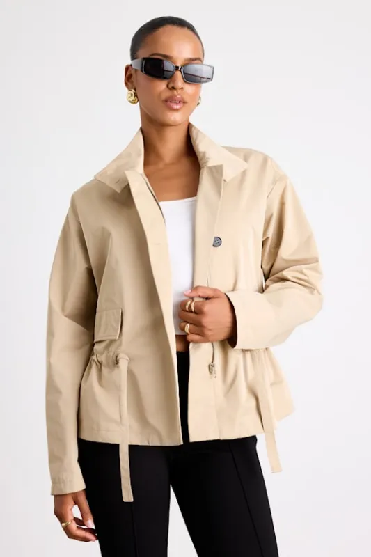 Beneva Beige Collared Cropped Trench Coat sold by Lulus