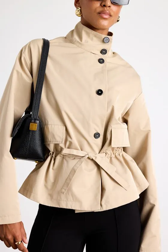 Beneva Beige Collared Cropped Trench Coat sold by Lulus product image thumbnail 2