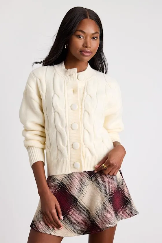 Lenorah Cream Cable Knit Chunky Cardigan Sweater sold by Lulus