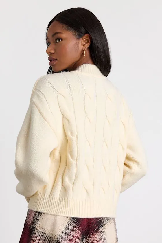 Lenorah Cream Cable Knit Chunky Cardigan Sweater sold by Lulus product image thumbnail 3