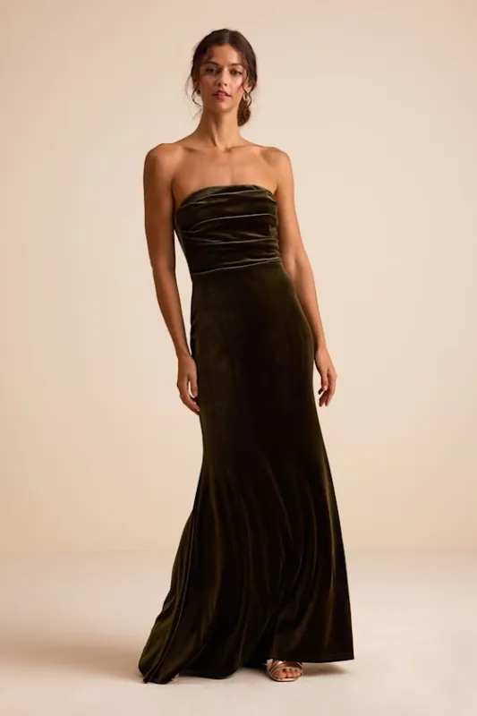 Maren Olive Velvet Strapless Mermaid Maxi Dress made by Lulus