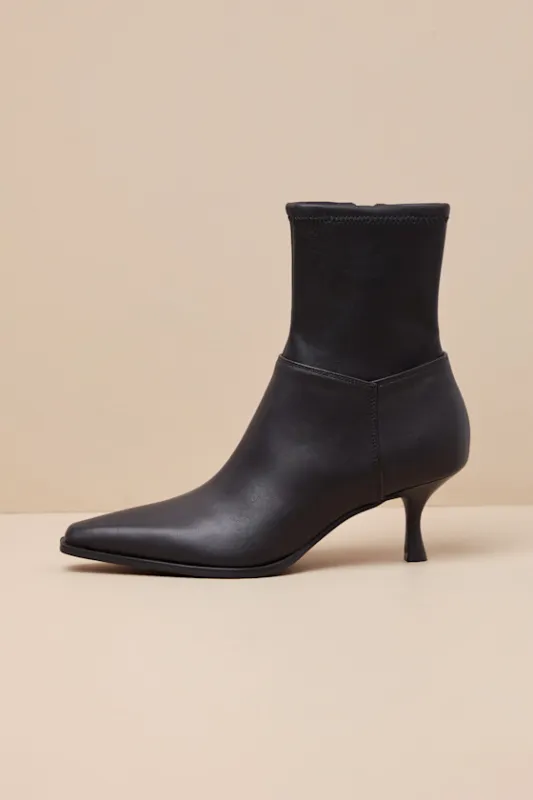 Stasia Black Leather Pointed-Toe Ankle Booties sold by Lulus