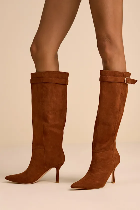 Ronette Brown Suede Slouchy Buckle Knee-High Boots sold by Lulus product image thumbnail 2