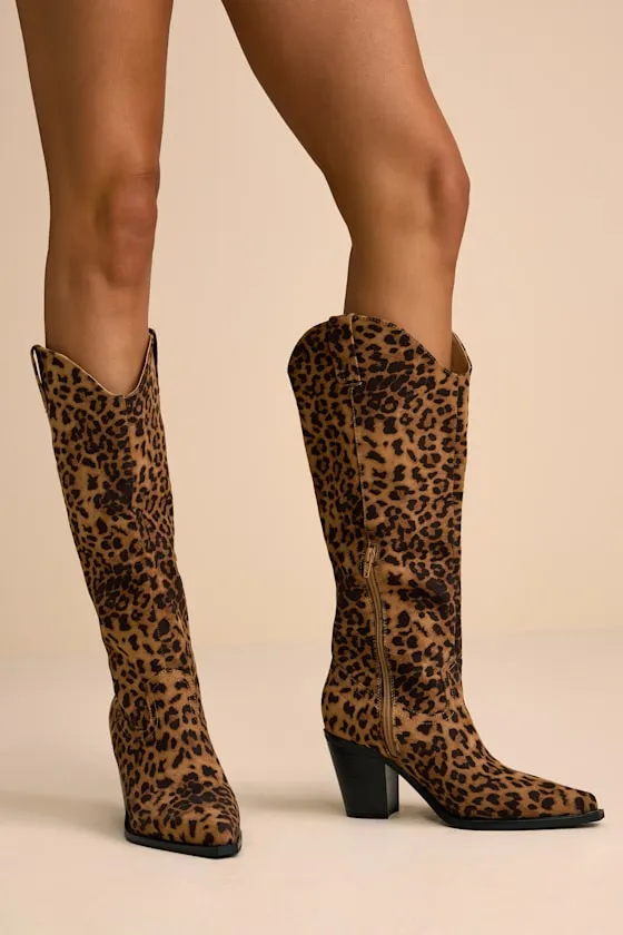 Messini Leopard Suede Pointed-Toe Knee-High Boots sold by Lulus product image thumbnail 2