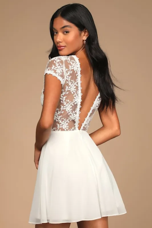 Romantic Tendencies White Lace Embroidered Short Sleeve Romper sold by Lulus