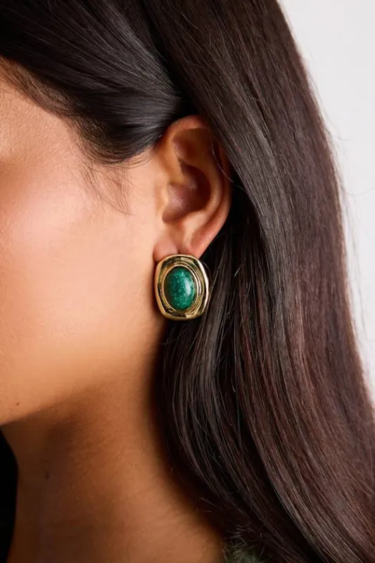 Sinclair Green and Gold Statement Earrings sold by Lulus