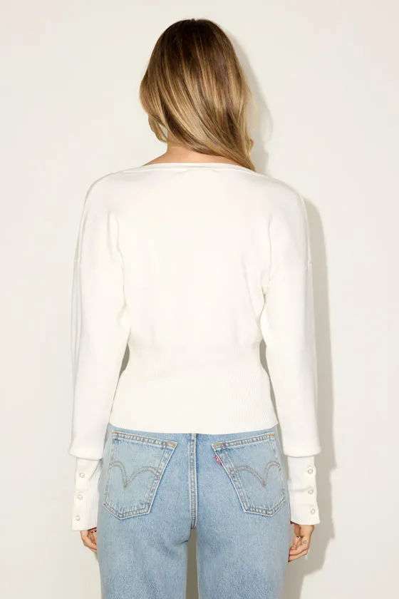 Liraline White Button-Front Ribbed Cuff Cardigan Sweater sold by Lulus product image thumbnail 3