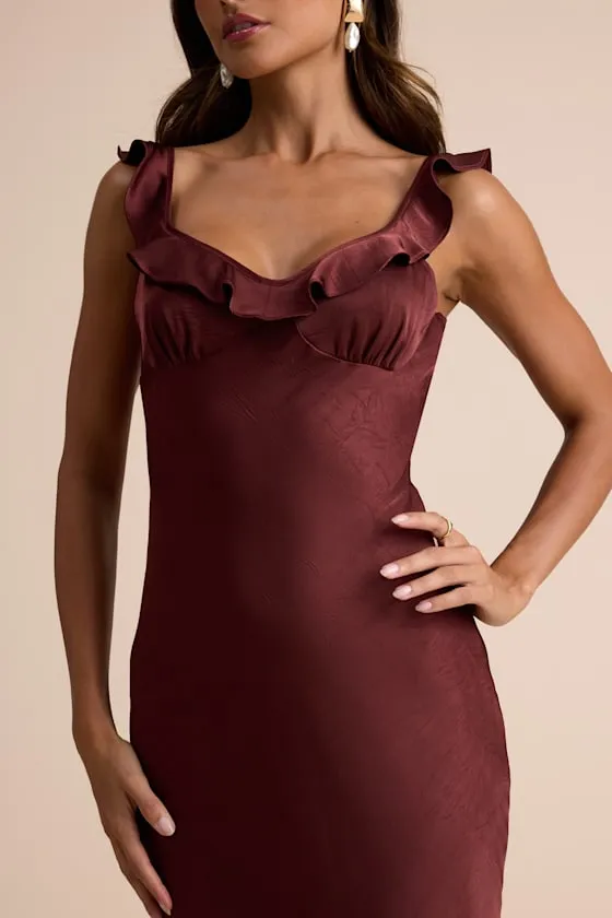 Angela Brown Satin Ruffed Slip Maxi Dress sold by Lulus product image thumbnail 3