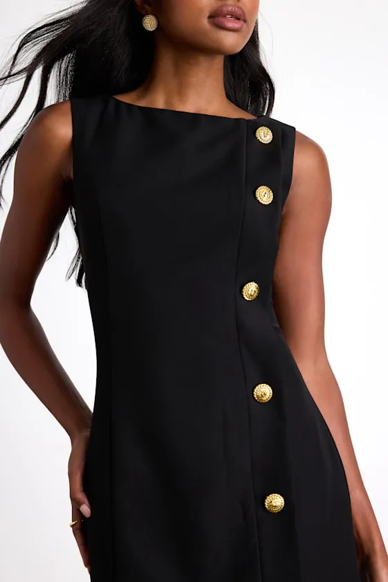 Paedyn Black Boat Neck Side-Button Mini Dress sold by Lulus product image thumbnail 2