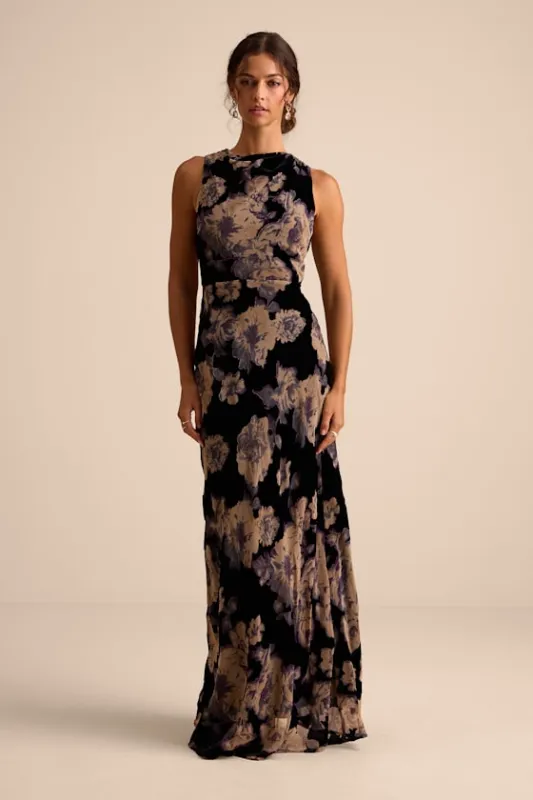 Ramonda Black Velvet Burnout Sleeveless Maxi Dress sold by Lulus