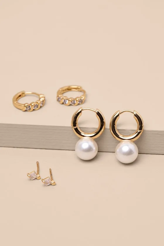 Waverly Gold Rhinestone Three-Piece Earring Set sold by Lulus product image thumbnail 2