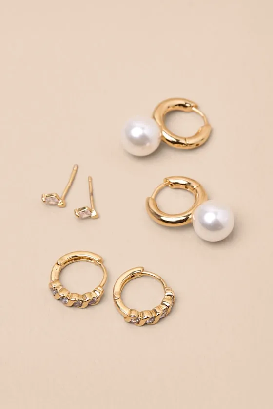 Waverly Gold Rhinestone Three-Piece Earring Set sold by Lulus product image thumbnail 4