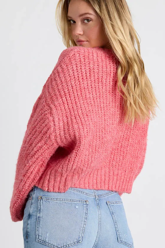 Khailyn Coral Pink Cable Knit Tie-Front Cardigan Sweater sold by Lulus product image thumbnail 3