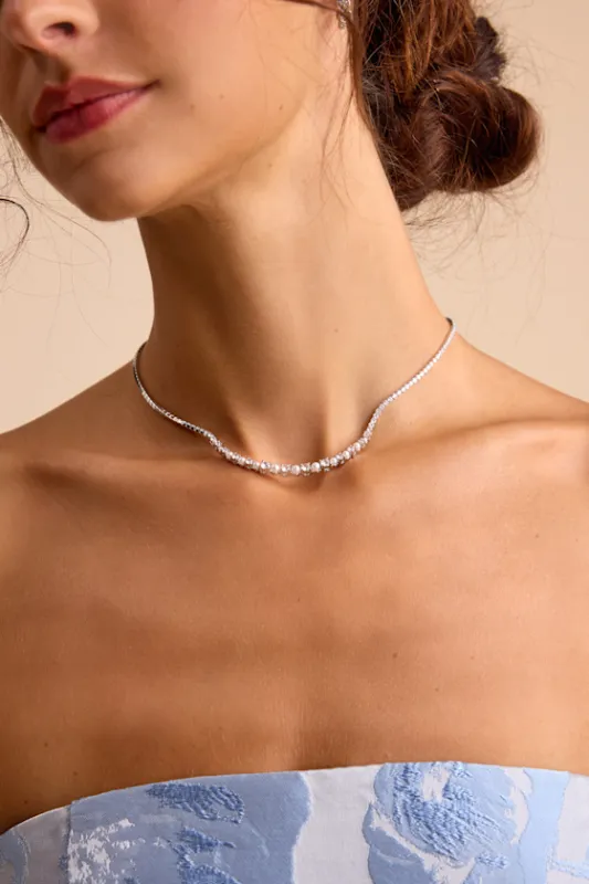 Sybilla White Gold Rhinestone Pearl Tennis Necklace sold by Lulus