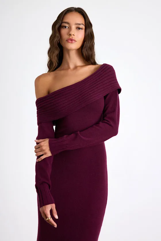 Ellie Dark Plum Sweater Bodycon Maxi Dress sold by Lulus