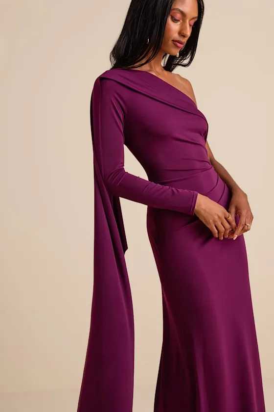 Maru Plum Purple Long Sleeve One-Shoulder Sash Maxi Dress sold by Lulus product image thumbnail 2