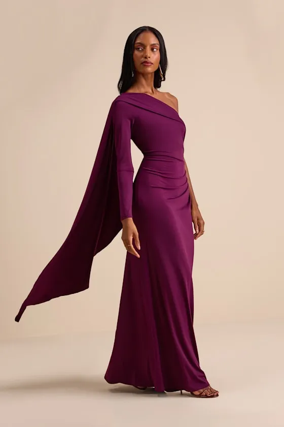 Maru Plum Purple Long Sleeve One-Shoulder Sash Maxi Dress sold by Lulus product image thumbnail 4