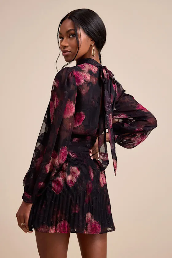 Ayveen Black Floral Burnout Balloon Sleeve Mini Dress sold by Lulus product image thumbnail 3