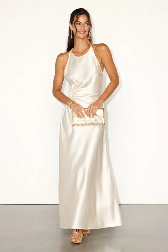 Cherita Champagne Satin Cutout Maxi Dress sold by Lulus product image thumbnail 2