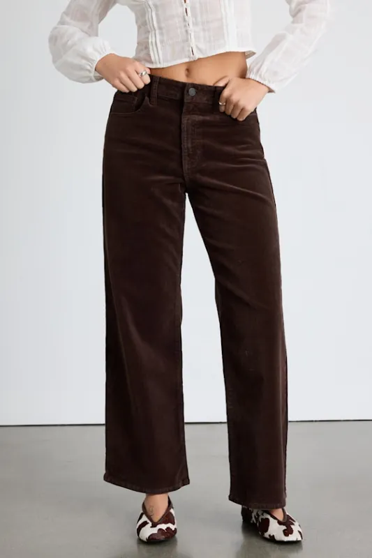 Albie Dark Brown Corduroy Mid-Rise Wide-Leg Pants sold by Lulus