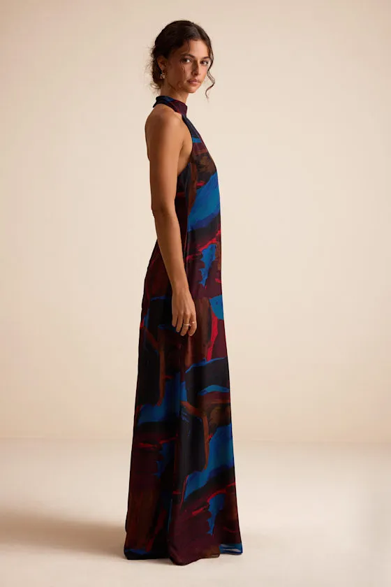 Solayne Burgundy Multi Abstract Strappy Halter Maxi Dress sold by Lulus product image thumbnail 4