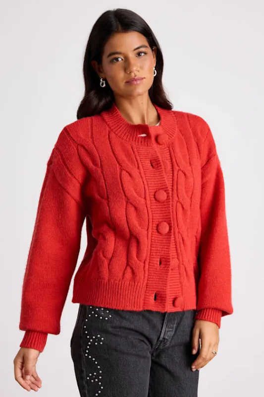 Lenorah Red Cable Knit Chunky Cardigan Sweater sold by Lulus