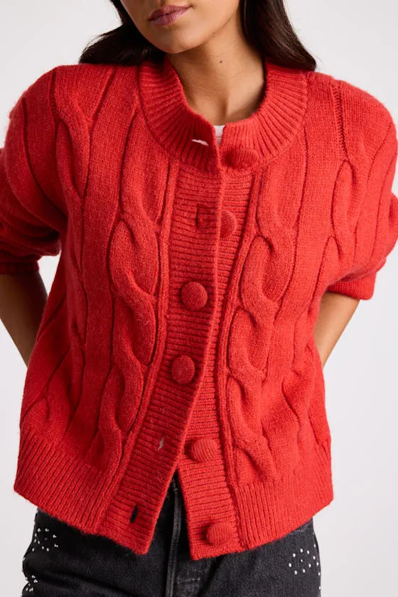 Lenorah Red Cable Knit Chunky Cardigan Sweater sold by Lulus product image thumbnail 2