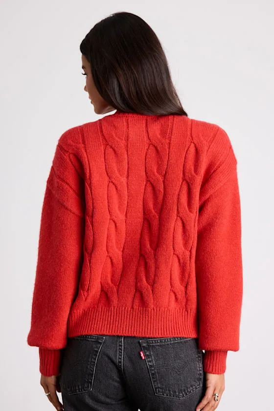 Lenorah Red Cable Knit Chunky Cardigan Sweater sold by Lulus product image thumbnail 3