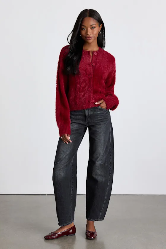 Ashby Berry Red Braided Eyelash Knit Cardigan Sweater sold by Lulus product image thumbnail 4