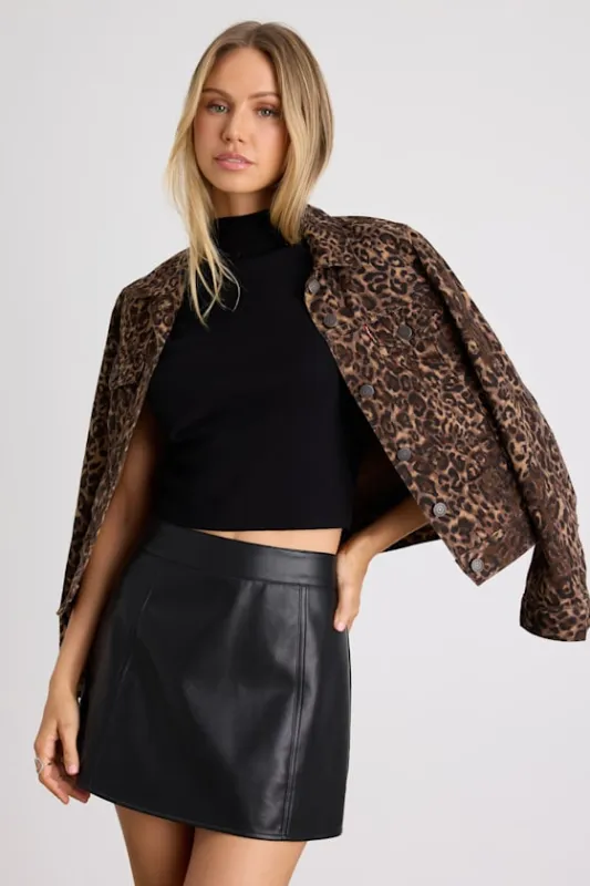 Mikana Black Vegan Leather A-Line Mini Skirt made by Lulus