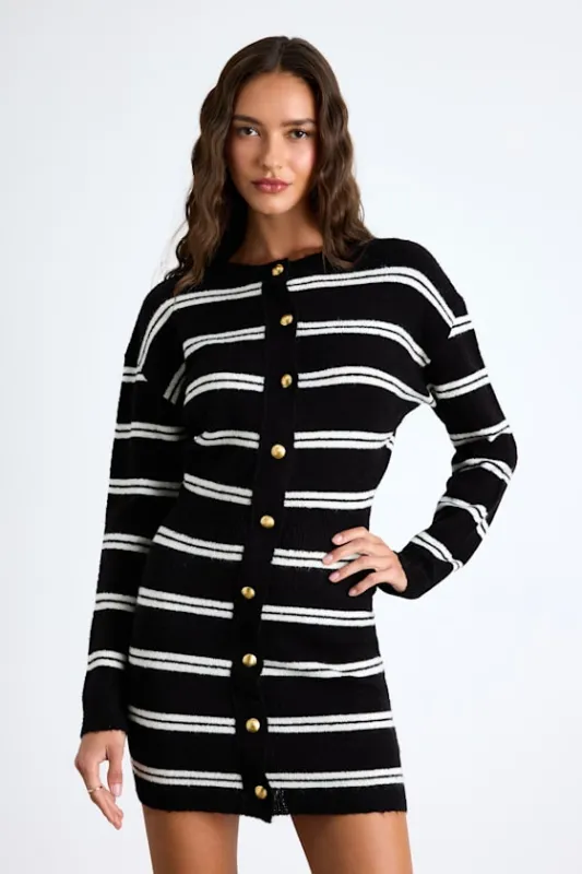 Maudie Black and White Striped Sweater Mini Dress sold by Lulus