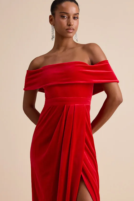 I'm Enchanted Red Velvet Off-the-Shoulder Maxi Dress sold by Lulus product image thumbnail 2