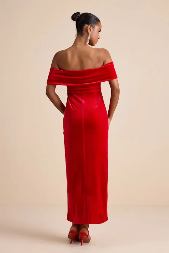 I'm Enchanted Red Velvet Off-the-Shoulder Maxi Dress sold by Lulus product image thumbnail 3