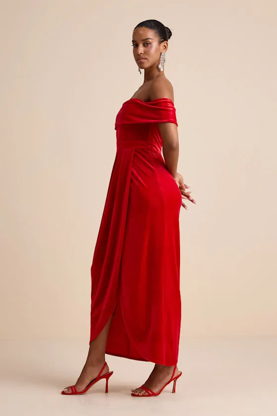 I'm Enchanted Red Velvet Off-the-Shoulder Maxi Dress sold by Lulus product image thumbnail 4